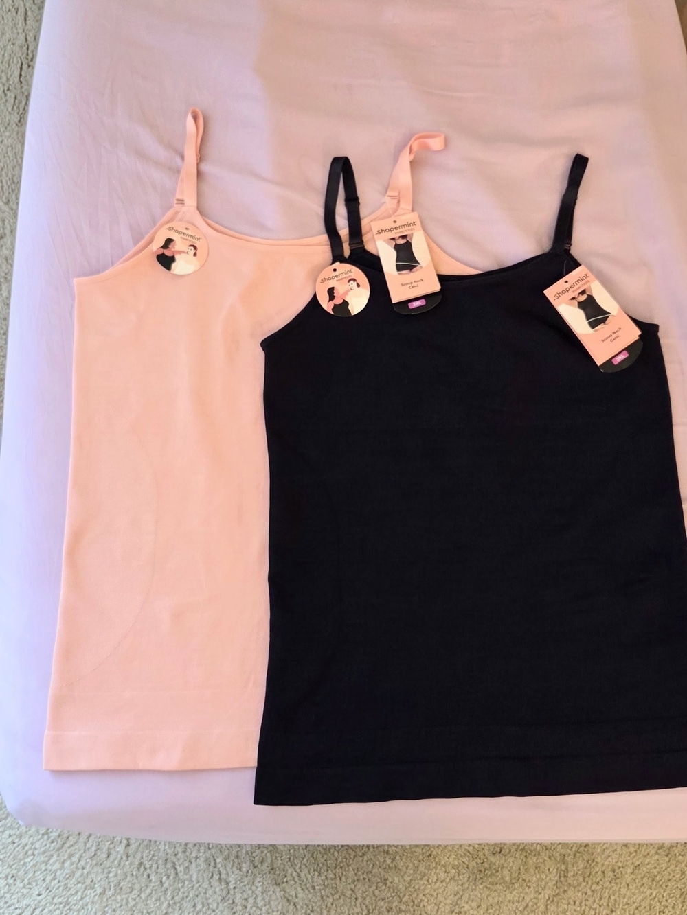 2 Shapermint Black & Rose Tan Scoop Neck Camisole Set
